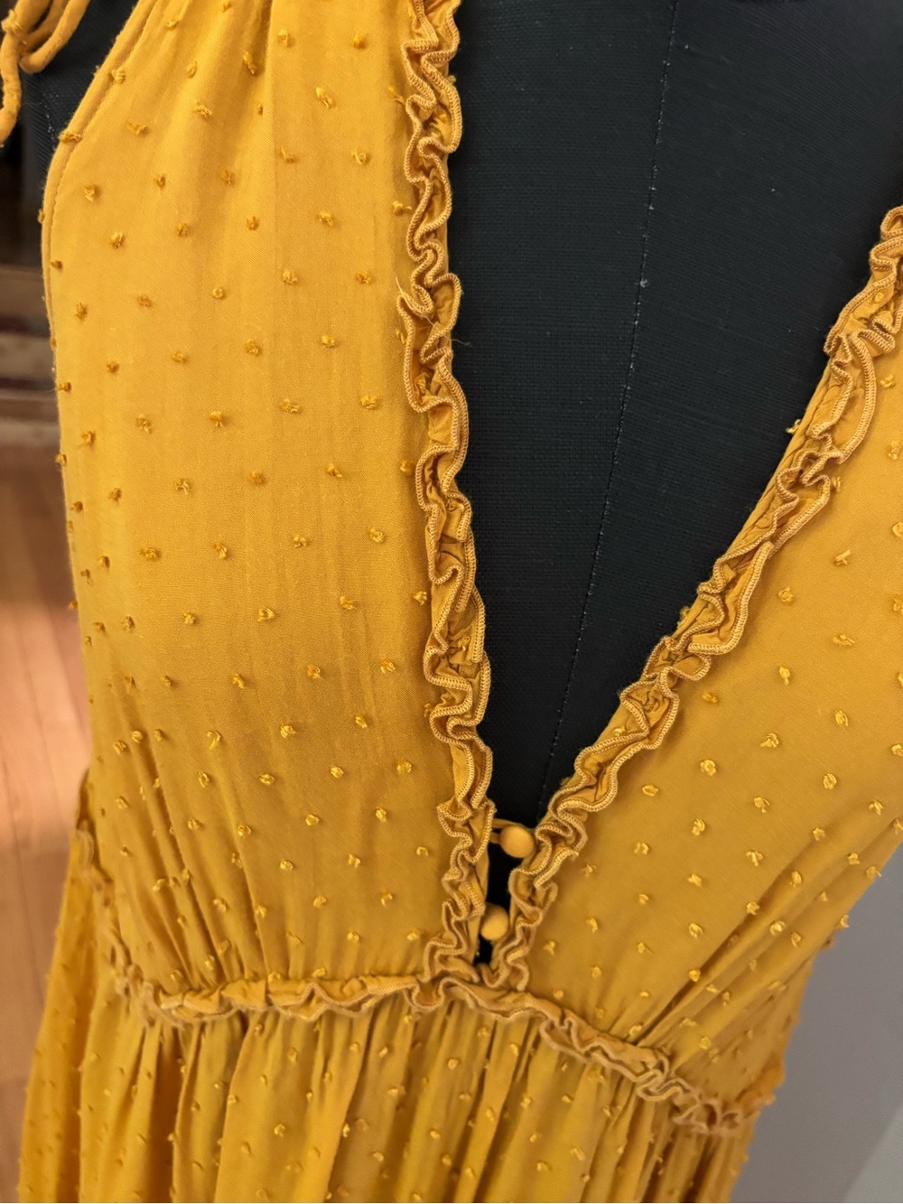 Auguste Swiss Dot Tiered Midi Dress Yellow Boho Cottagecore Babydoll Size US 6 - Picture 11 of 11